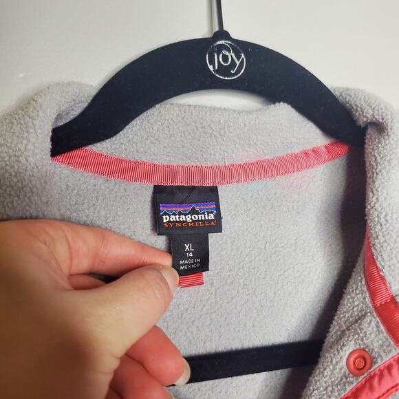 Patagonia Synchilla Snap T Pull Over Jacket Grey Fleece Pink Trim Kids 14 XL - Picture 2 of 12